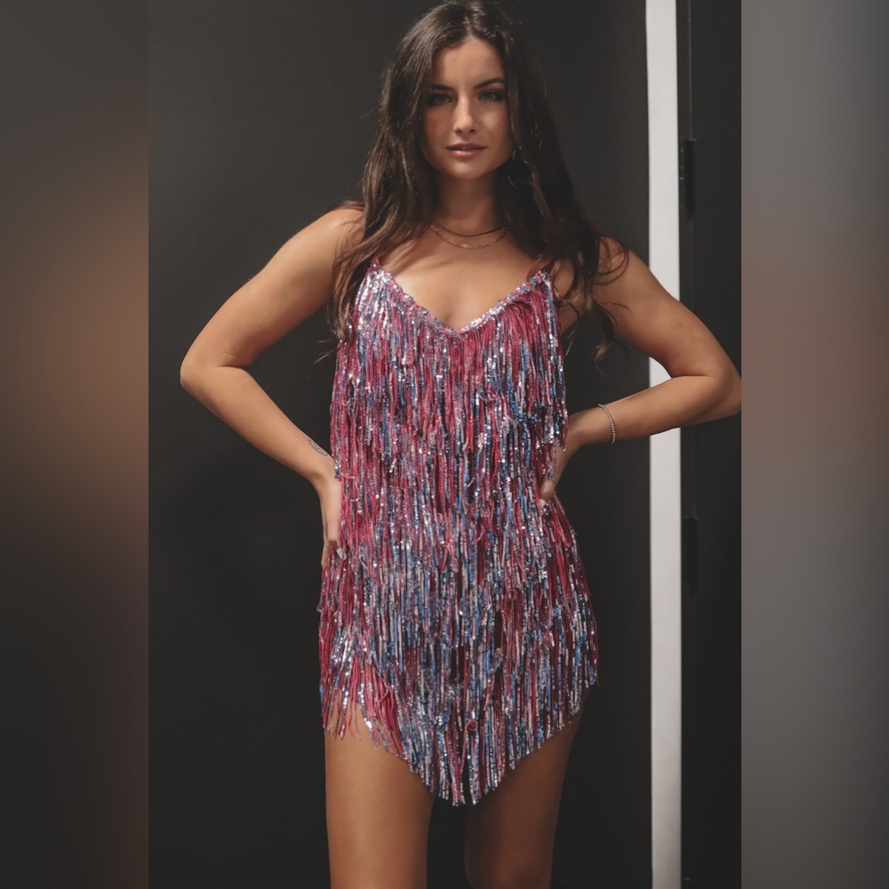 SHAKE IT MY WAY SHORT SEQUIN FRINGE MINI DRESS